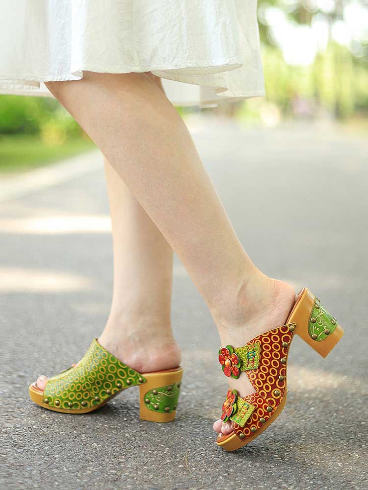 Vintage Handmade Fish Mouth Floral Sandals – product view 8