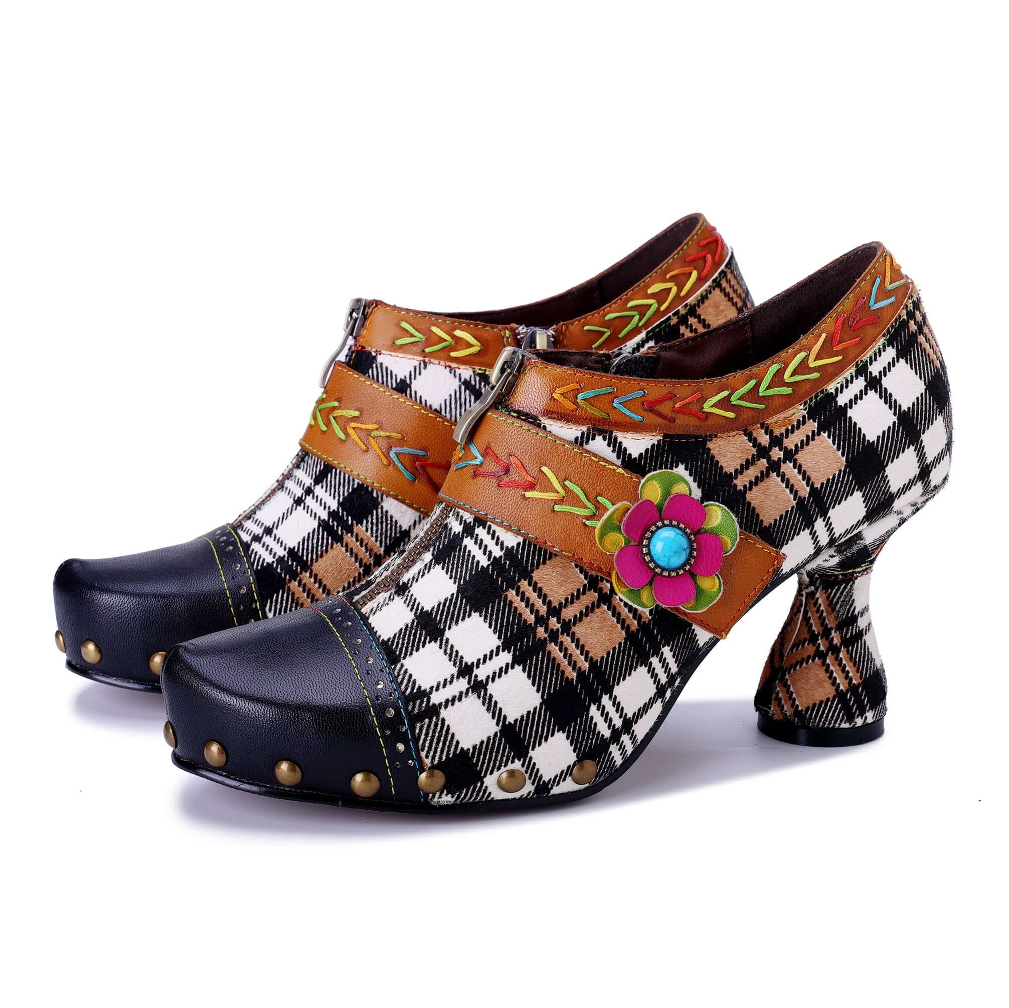 Colorstepshoes Vintage Plaid Blossom Pumps