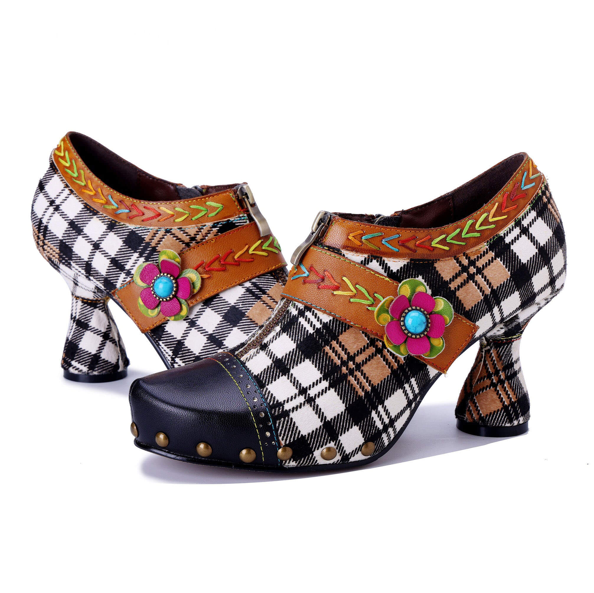 Colorstepshoes Vintage Plaid Blossom Pumps
