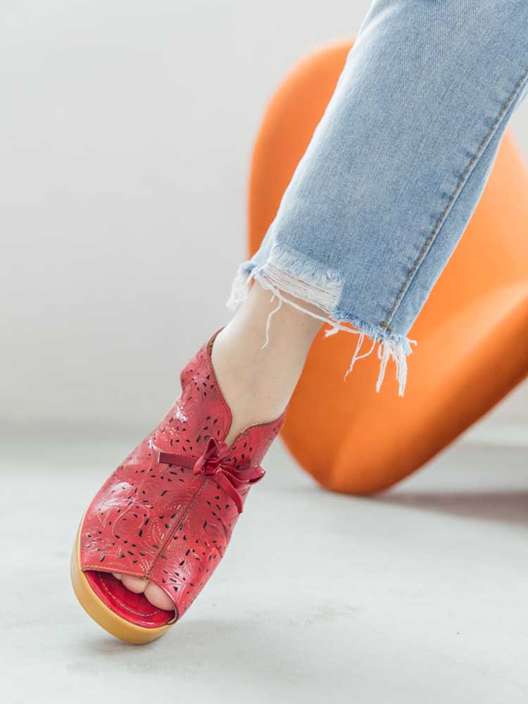 Vintage Handmade Fish Mouth Hollow Sandals – product view 13