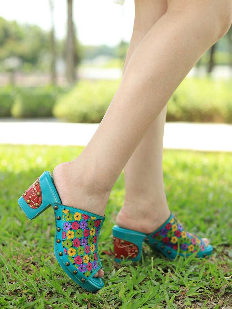 Retro Handmade Four-color Printed Sandals – product view 11