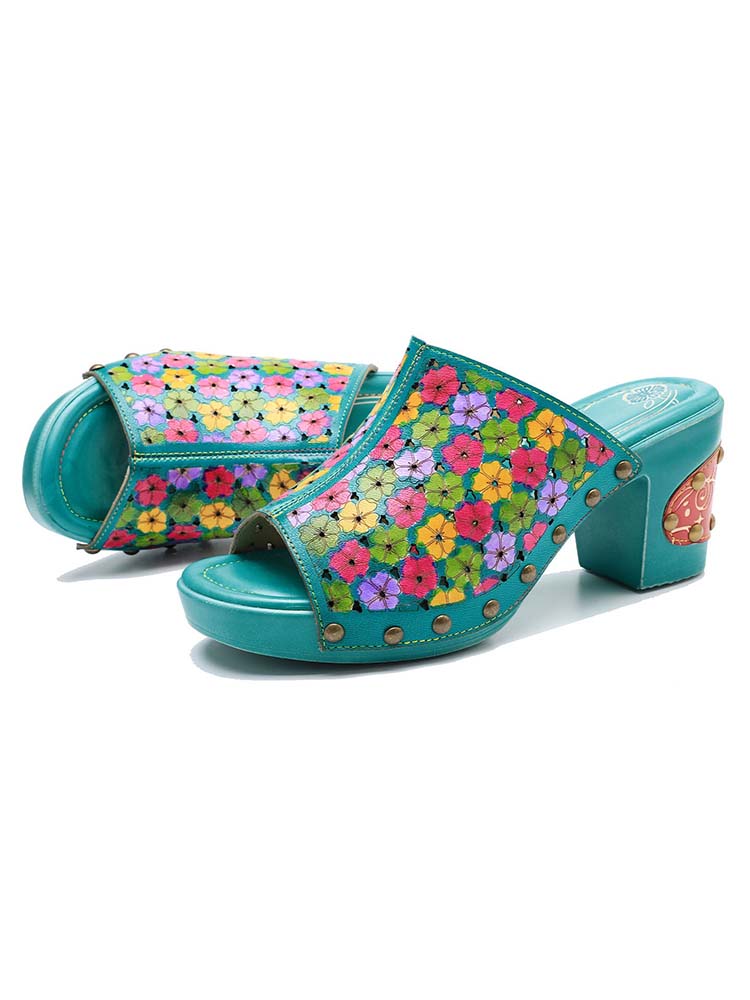 Retro Handmade Four-color Printed Sandals – product view 3