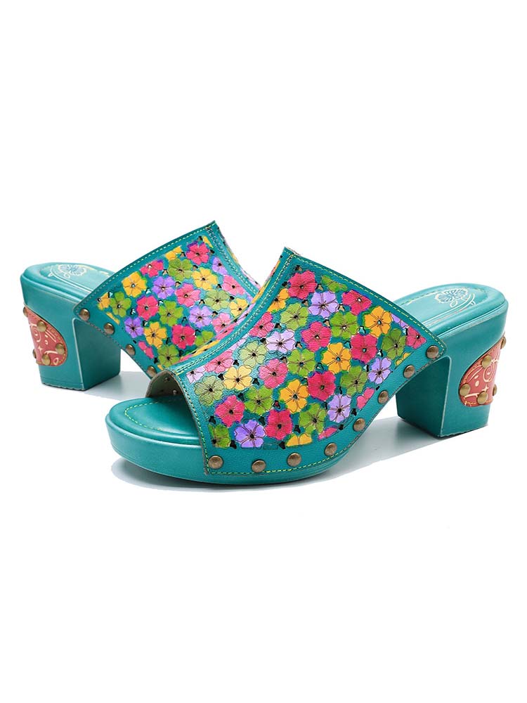 Retro Handmade Four-color Printed Sandals – product view 4