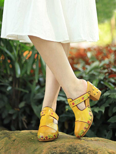 Vintage Handmade Round Toe Floral Slippers