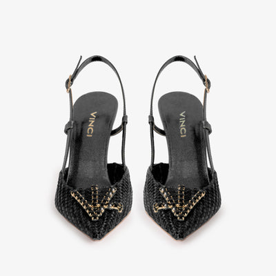 Vinci Leather The Luna Black Leather Slingback Women Sandal – product view 5