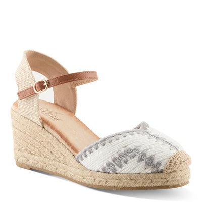 Azura Adrina Espadrilles women's wedge sandal in white multi with buckle detail