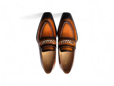 Carrucci Shoes Ks Amber Patent Leather Chain Loafer Patent Leather Amber KS303 06P top view
