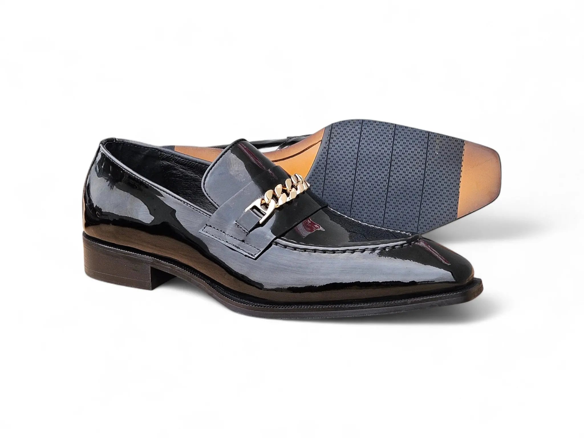 Carrucci Shoes Ks Amber Patent Leather Chain Loafer Patent Leather Amber KS303 06P view 13