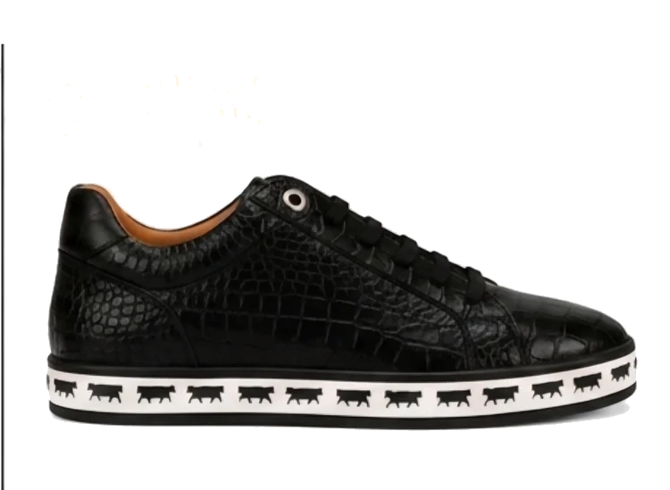 Johnny Famous Bally Animal Style Men's Onyx Black Gator Embossed Leather Low Top Sneakers