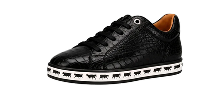 Johnny Famous Bally Animal Style Men's Onyx Black Gator Embossed Leather Low Top Sneakers