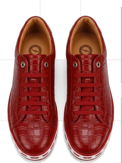 Johnny Famous Bally Animal Style Men's Crimson Red Gator Embossed Leather Low Top Sneakers