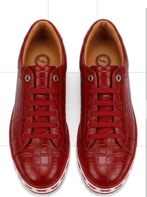 Johnny Famous Bally Animal Style Men's Crimson Red Gator Embossed Leather Low Top Sneakers