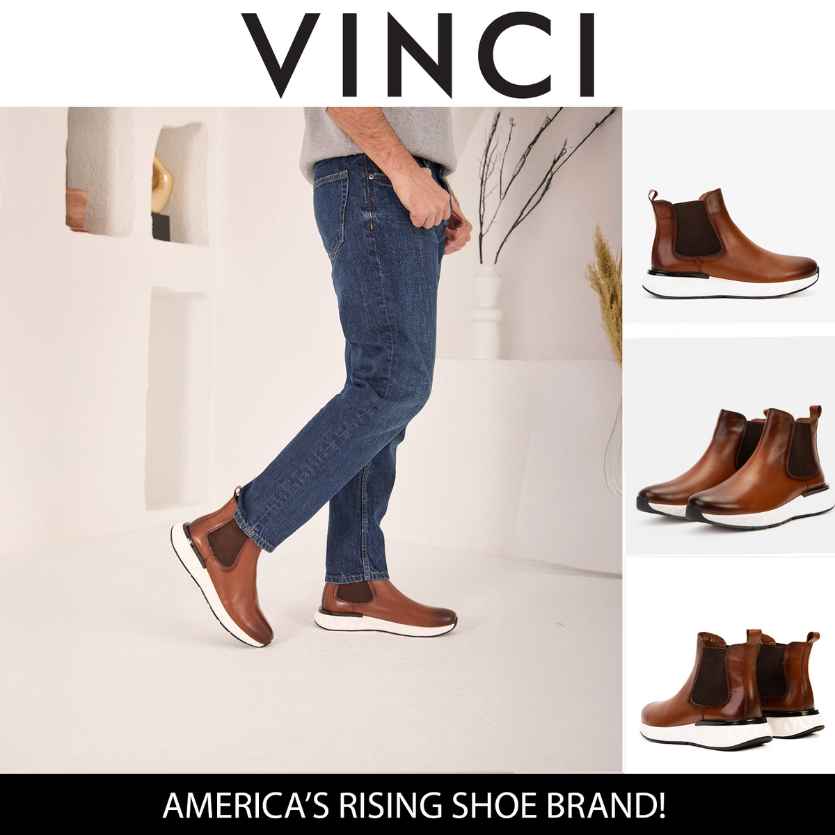 Vinci Leather The Apex Tan Leather Men Chealsea Boot – product view 12