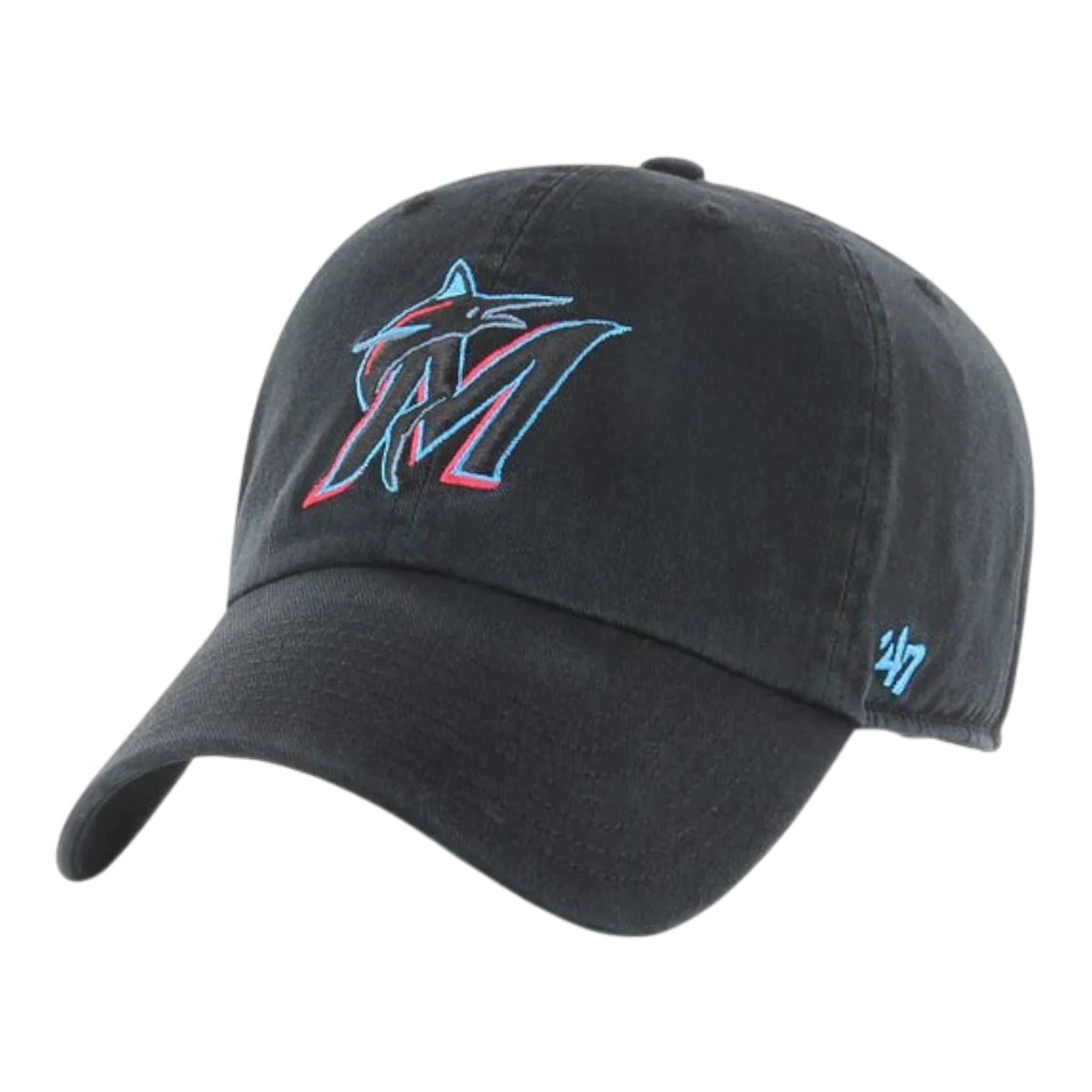 47 Brand Clean Up Miami Marlins Strapback Hat — Black Adjustable Cap