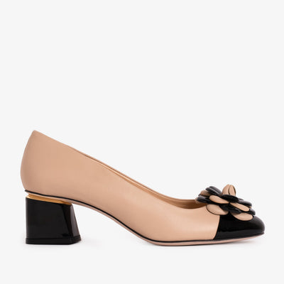 Vinci Leather The Diva Beige Leather Cap Toe Block Heel Pump Women Shoe – product view 1