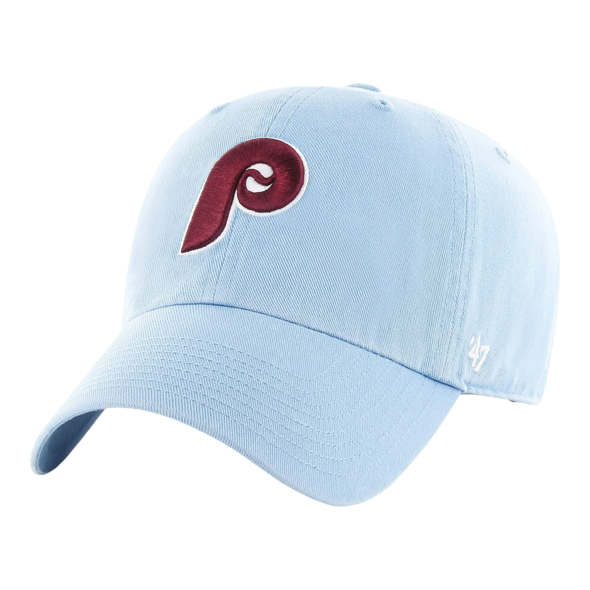 47 Brand Clean Up Philadelphia Phillies Cooperstown Strapback Hat — Columbia Blue Adjustable Cap