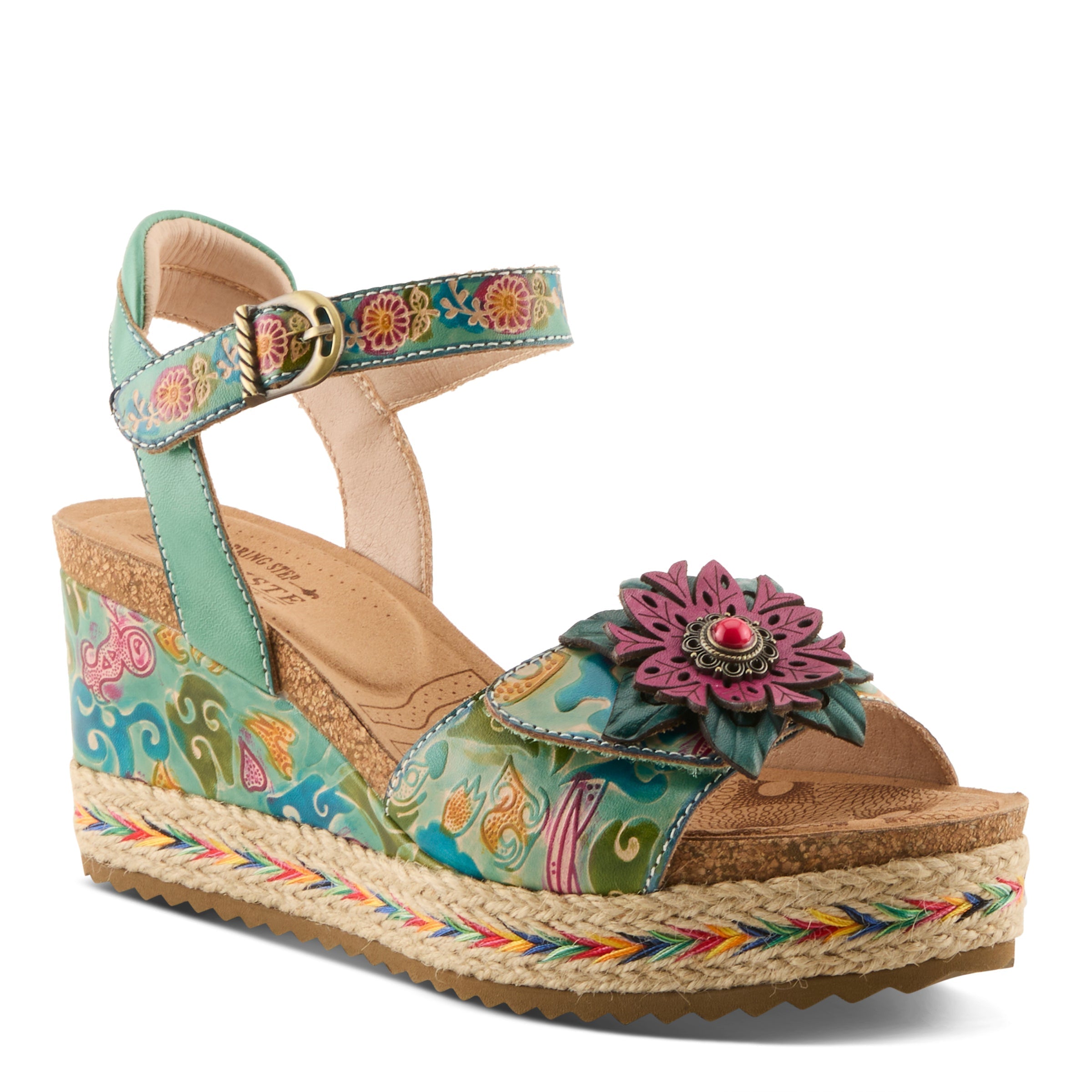 L'Artiste L'ARTISTE BOCA SANDALS sandal in mint green multi with handcrafted leather design