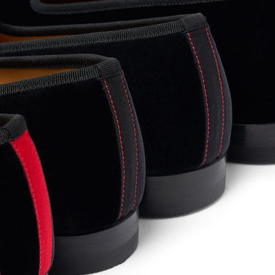 Del Toro Shoes Men's Black Velvet Slipper II With Black Grosgrain Stripe