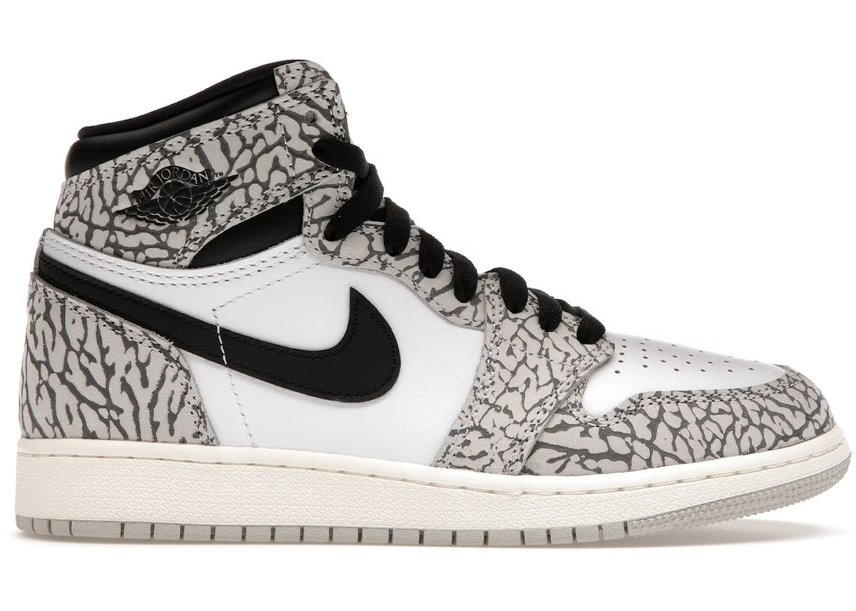 Air Jordan 1 Retro High OG 'White Cement' Big Kids' (GS) Sneakers — Tech Grey/Muslin/Black Leather High-Top