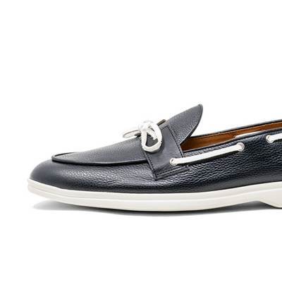 Del Toro Shoes Men's Black Pebbled Leather Barca Yacht Loafer