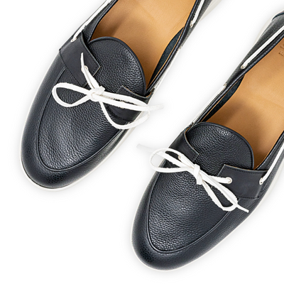 Del Toro Shoes Men's Black Pebbled Leather Barca Yacht Loafer
