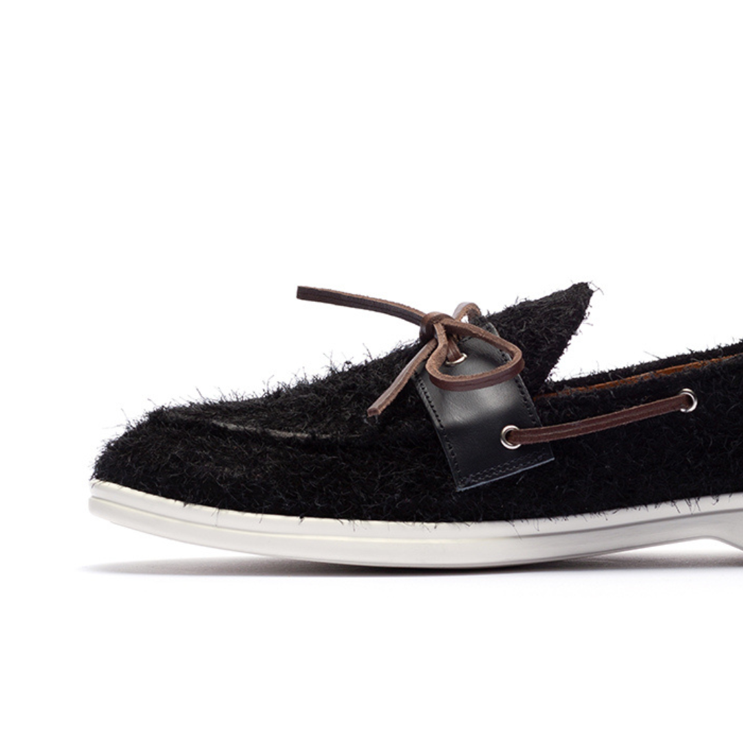 Del Toro Shoes Men's Black Textured Suede Barca Yacht Loafer