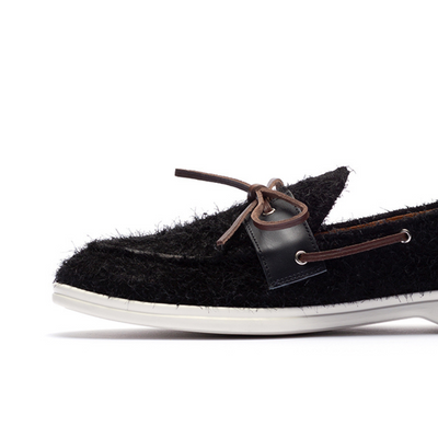 Del Toro Shoes Men's Black Textured Suede Barca Yacht Loafer