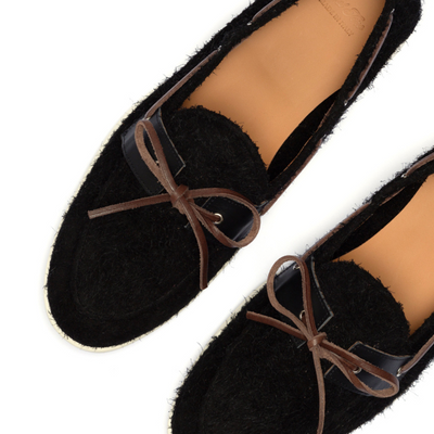 Del Toro Shoes Men's Black Textured Suede Barca Yacht Loafer