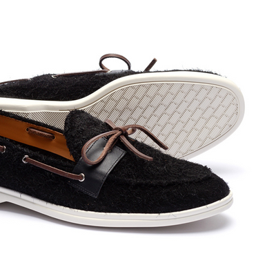 Del Toro Shoes Men's Black Textured Suede Barca Yacht Loafer