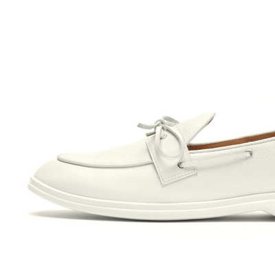 Del Toro Shoes Men's White Pebbled Leather Barca Yacht Loafer