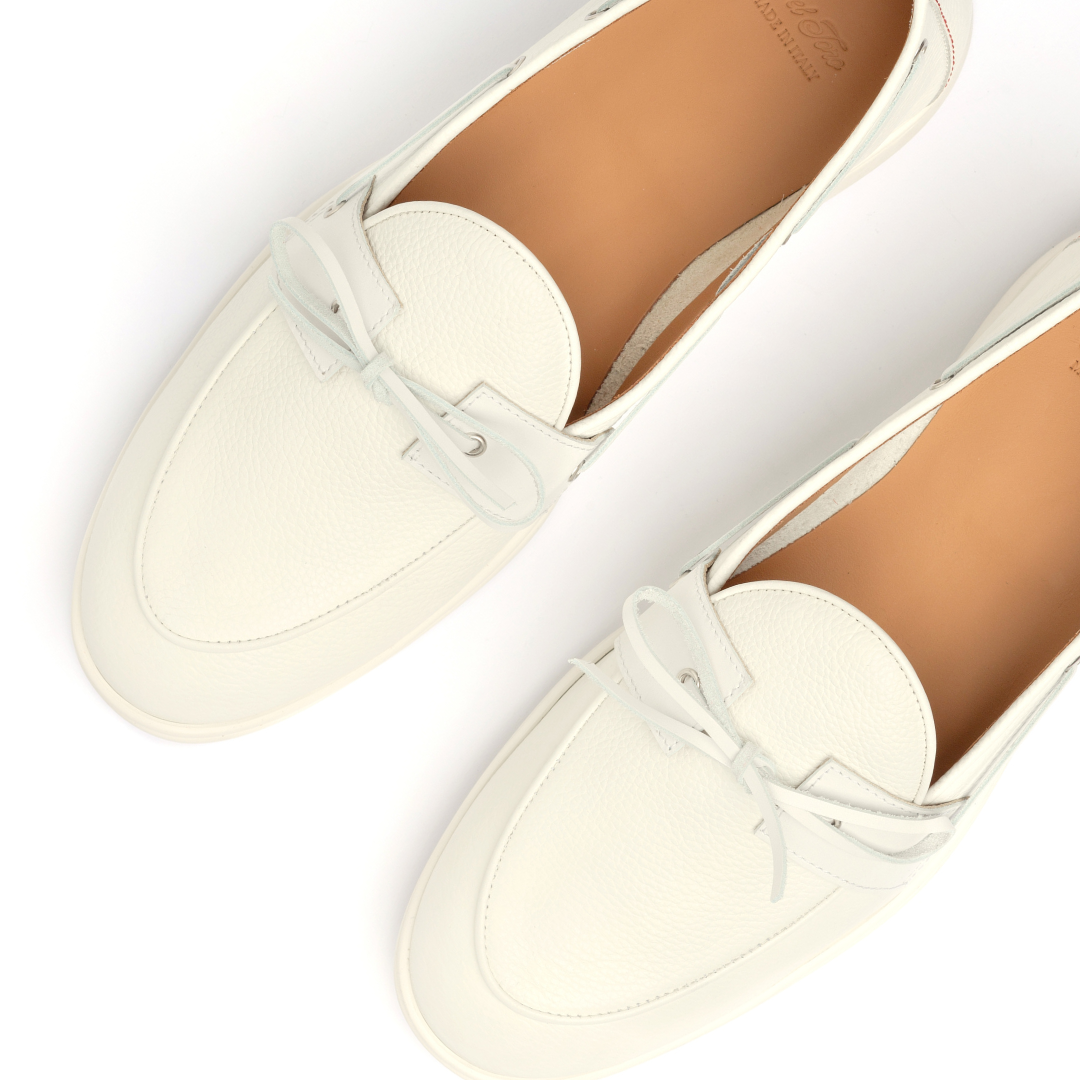 Del Toro Shoes Men's White Pebbled Leather Barca Yacht Loafer