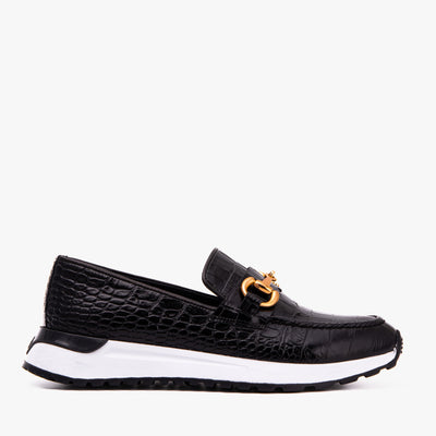 Vinci Leather The Milan Black  Croc-Embossed Leather Women Sneaker – product view 1