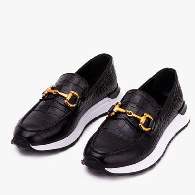 Vinci Leather The Milan Black  Croc-Embossed Leather Women Sneaker – product view 6