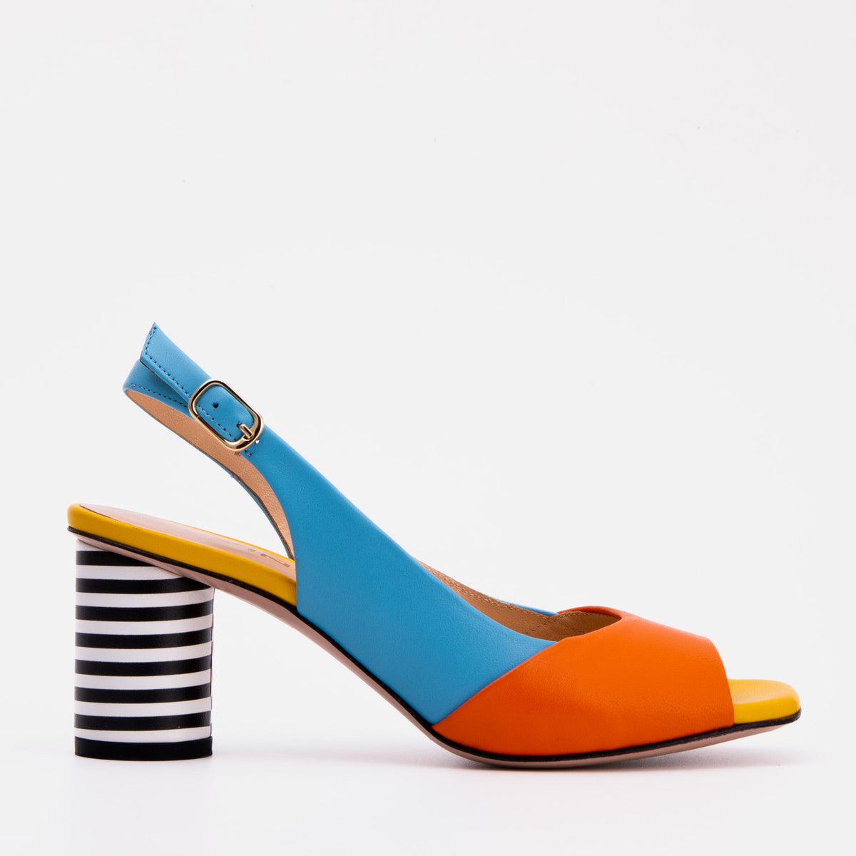 Vinci Leather The Spectrum Blue / Orange Block Heel Leather Women Sandal – product view 1