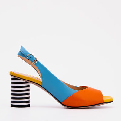 Vinci Leather The Spectrum Blue / Orange Block Heel Leather Women Sandal – product view 1