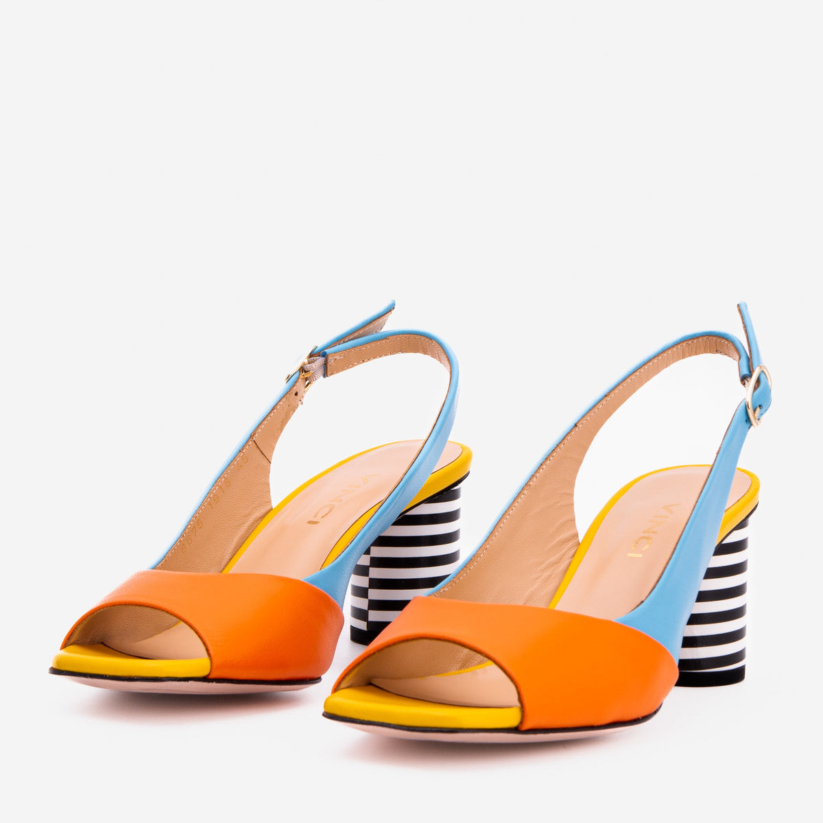 Vinci Leather The Spectrum Blue / Orange Block Heel Leather Women Sandal – product view 2