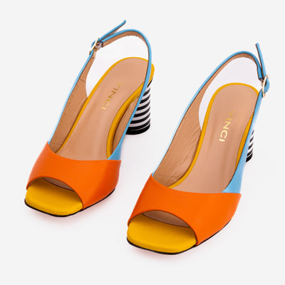Vinci Leather The Spectrum Blue / Orange Block Heel Leather Women Sandal – product view 4