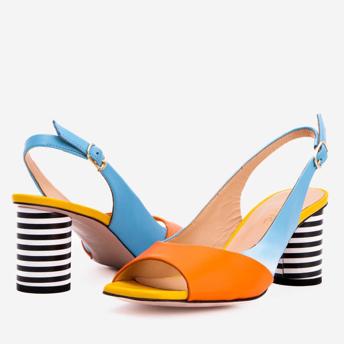 Vinci Leather The Spectrum Blue / Orange Block Heel Leather Women Sandal – product view 5