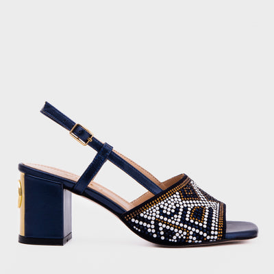 Vinci Leather The Nampula Navy Blue Leather Women Slingback Sandal – product view 1