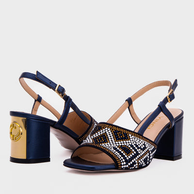 Vinci Leather The Nampula Navy Blue Leather Women Slingback Sandal – product view 5