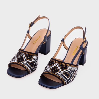Vinci Leather The Nampula Navy Blue Leather Women Slingback Sandal – product view 6