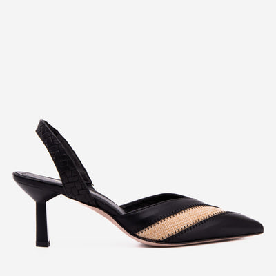 Vinci Leather The Riviera Black & Raffia Slingback Women  Sandal – product view 1