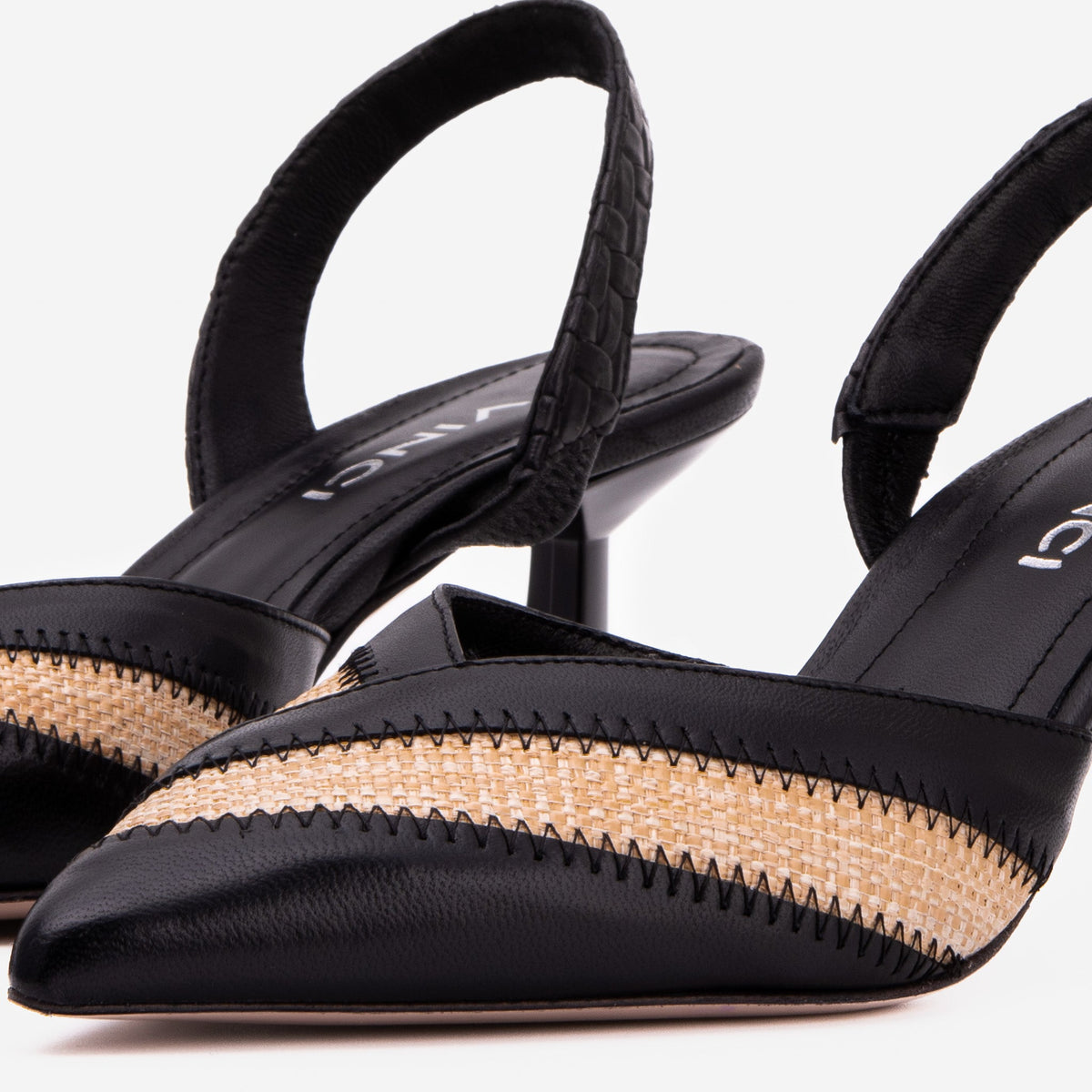 Vinci Leather The Riviera Black & Raffia Slingback Women  Sandal – product view 4