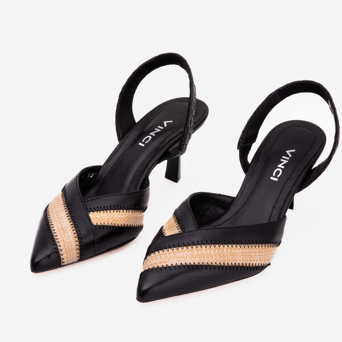 Vinci Leather The Riviera Black & Raffia Slingback Women  Sandal – product view 5