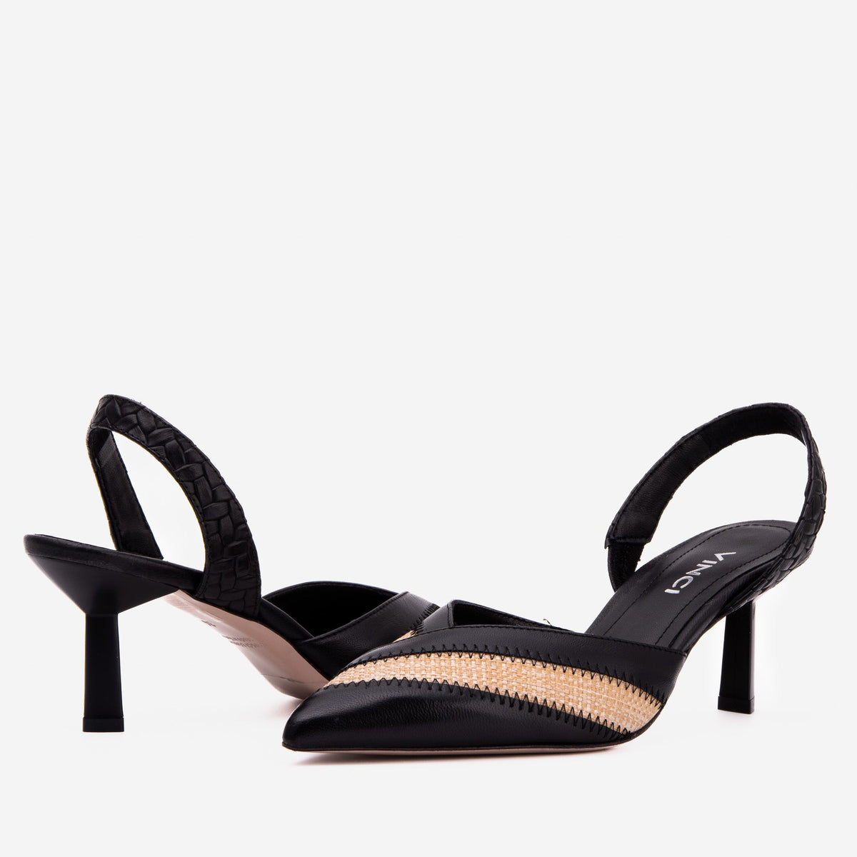 Vinci Leather The Riviera Black & Raffia Slingback Women  Sandal – product view 6