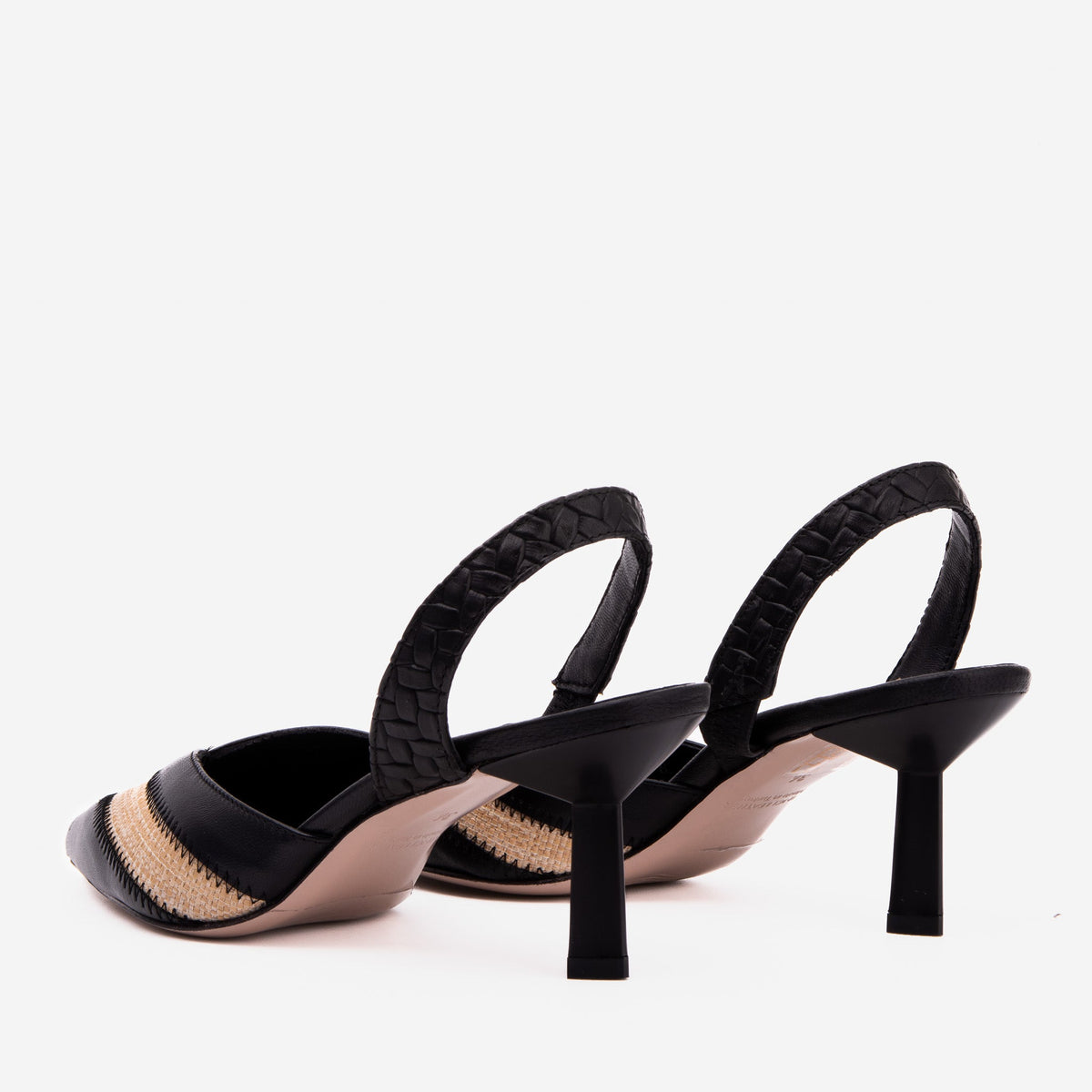 Vinci Leather The Riviera Black & Raffia Slingback Women  Sandal – product view 3