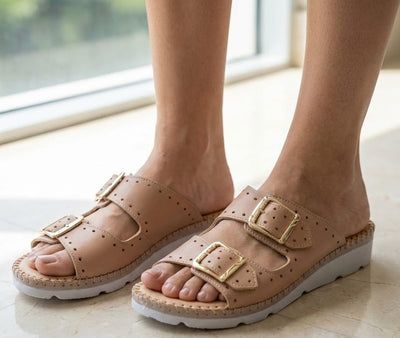 Clara Women’s Double-Buckle Leather Sandal