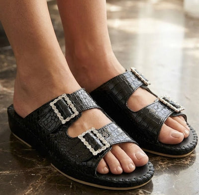 Jen Rhinestone Leather Slide