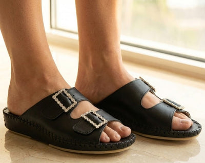 Jen Rhinestone Leather Slide