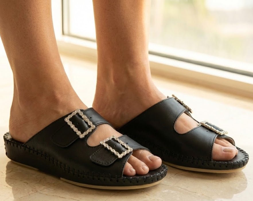 Jen Rhinestone Leather Slide